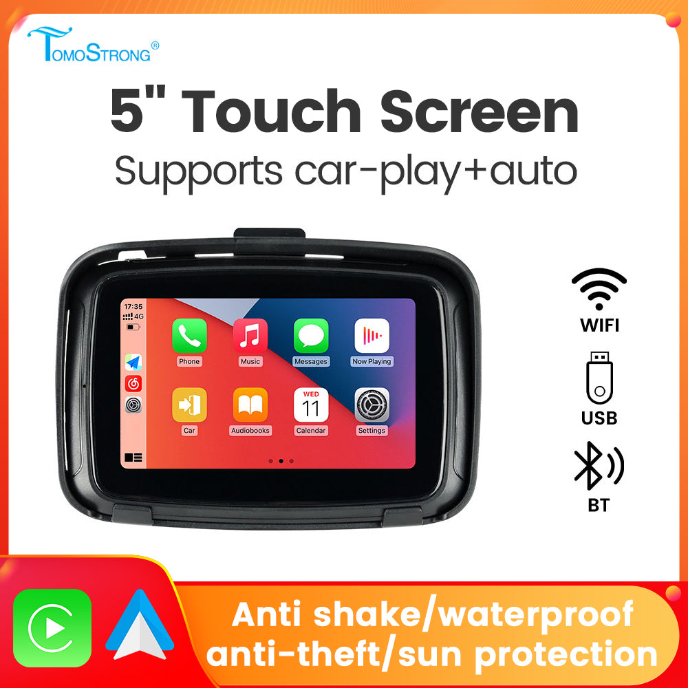 TomoStrong 5 inch For BMW WiFi GPS Navigation Motorcycle Waterproof For Apple Carplay Screen Portable Motorcycle Wireless Android Auto Monitor Burglar proof installation
