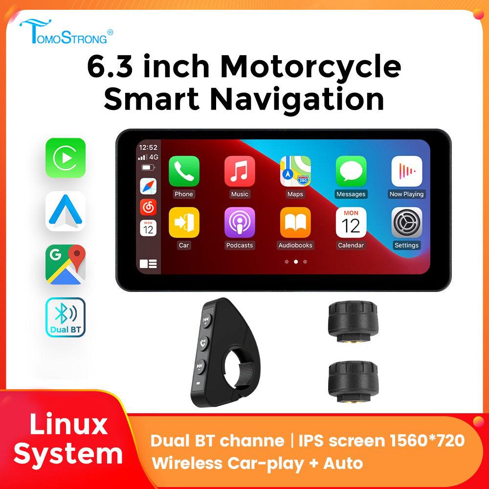 Tomostrong Motorcycle 6.3 inch  Full touch screen Dual Bluetooth Tire pressure optional Free shipping